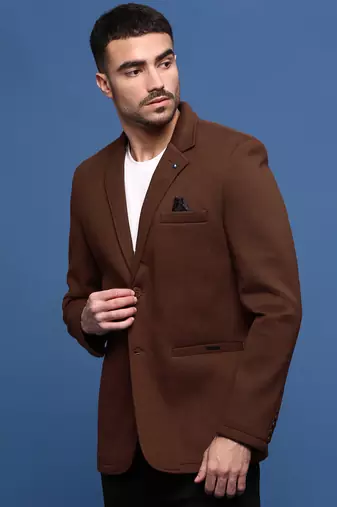 men's brown slim fit single-breasted blazer
