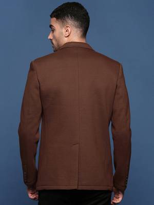 men's brown slim fit single-breasted blazer 4