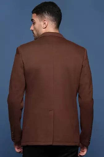 men's brown slim fit single-breasted blazer