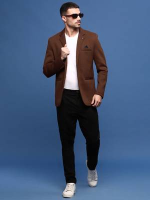 men's brown slim fit single-breasted blazer 5