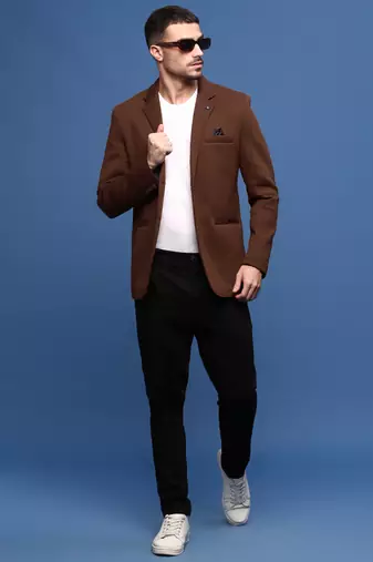 men's brown slim fit single-breasted blazer