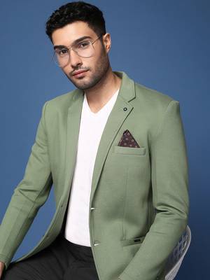 men's green slim fit single breasted blazer 1