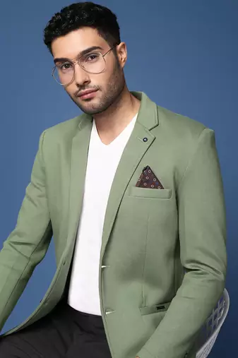 men's green slim fit single breasted blazer