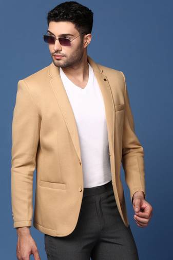 Showoff men's khaki slim fit single breasted blazer