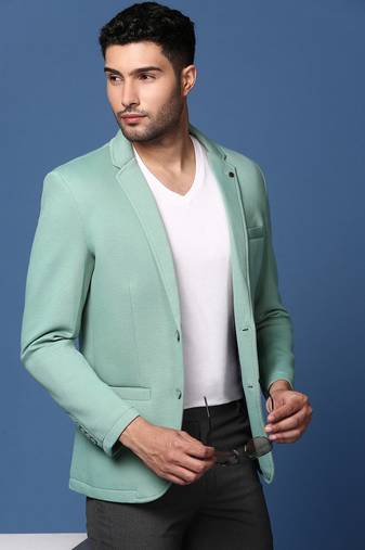 Showoff men's sea green slim fit single breasted blazer