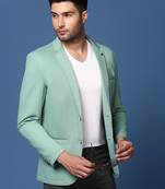 Showoff men's sea green slim fit single breasted blazer