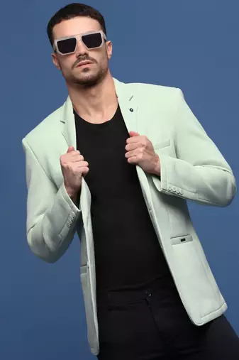 Showoff men's sea green slim fit single-breasted blazer