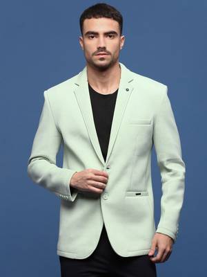 Showoff men's sea green slim fit single-breasted blazer 2