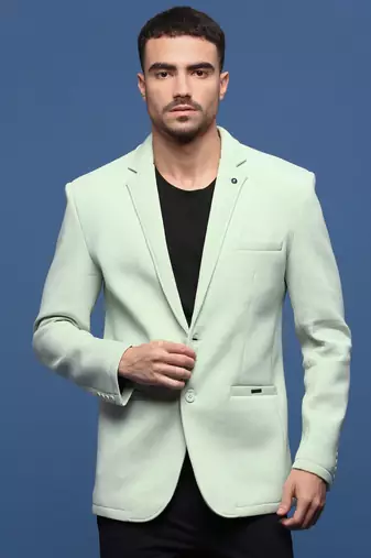 Showoff men's sea green slim fit single-breasted blazer
