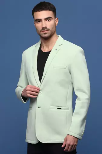 Showoff men's sea green slim fit single-breasted blazer