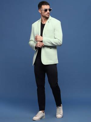 Showoff men's sea green slim fit single-breasted blazer 5