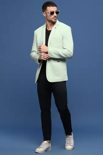 Showoff men's sea green slim fit single-breasted blazer