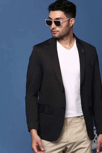 men's black slim fit single breasted blazer