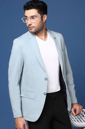 men's blue slim fit single breasted blazer