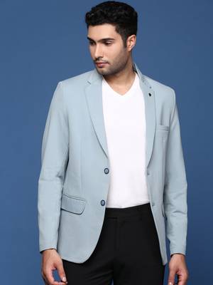 men's blue slim fit single breasted blazer 2