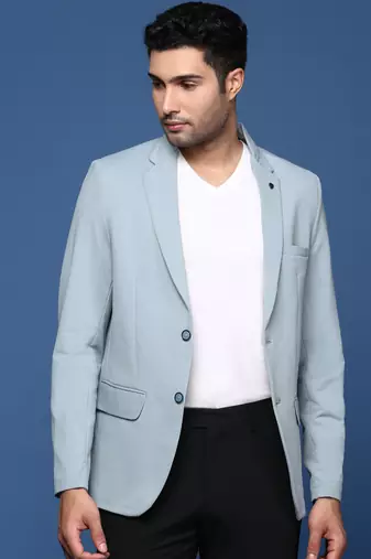men's blue slim fit single breasted blazer