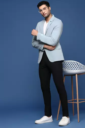 men's blue slim fit single breasted blazer