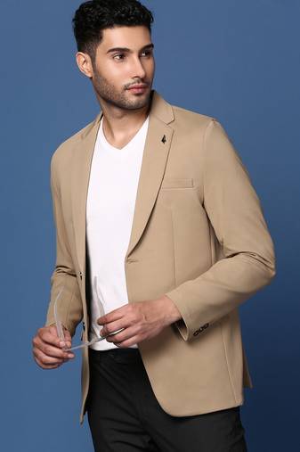men's khaki slim fit single breasted blazer