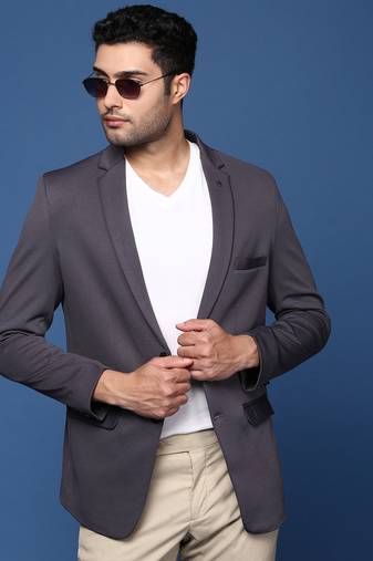 men's charcoal slim fit single breasted blazer