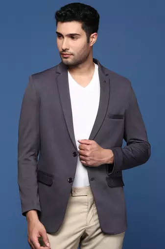 men's charcoal slim fit single breasted blazer