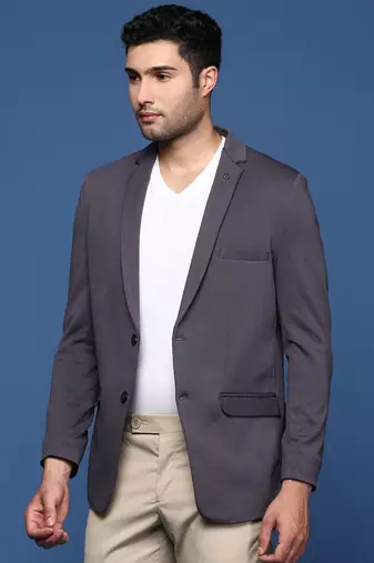 men's charcoal slim fit single breasted blazer