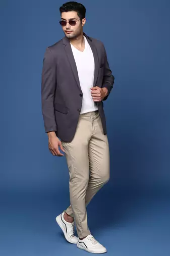 men's charcoal slim fit single breasted blazer