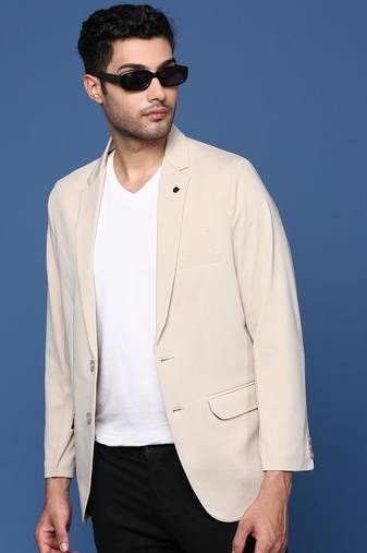 men's cream slim fit single breasted blazer