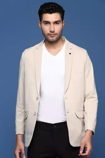 men's cream slim fit single breasted blazer