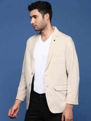 men's cream slim fit single breasted blazer 4