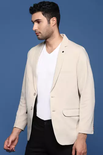 men's cream slim fit single breasted blazer