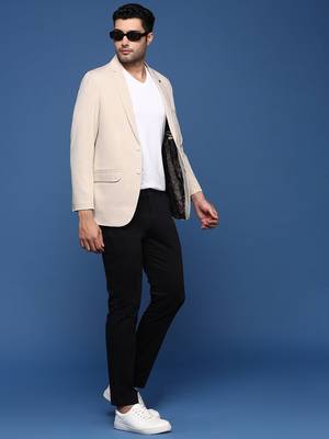 men's cream slim fit single breasted blazer 6