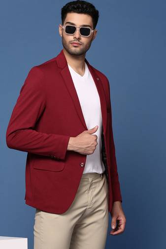 Showoff men's maroon slim fit single breasted blazer