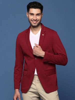 Showoff men's maroon slim fit single breasted blazer 2