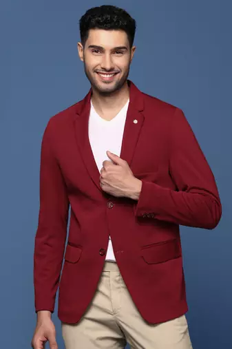 Showoff men's maroon slim fit single breasted blazer