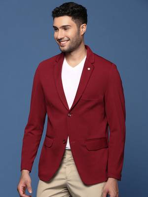 Showoff men's maroon slim fit single breasted blazer 3