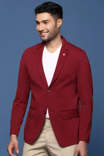 Showoff men's maroon slim fit single breasted blazer