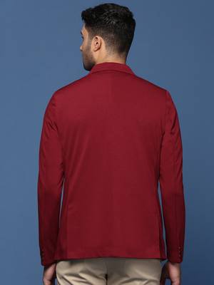 Showoff men's maroon slim fit single breasted blazer 4