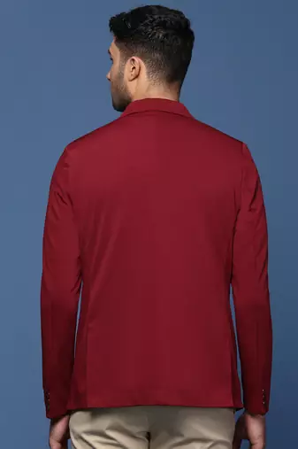 Showoff men's maroon slim fit single breasted blazer
