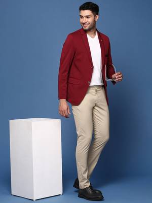 Showoff men's maroon slim fit single breasted blazer 5