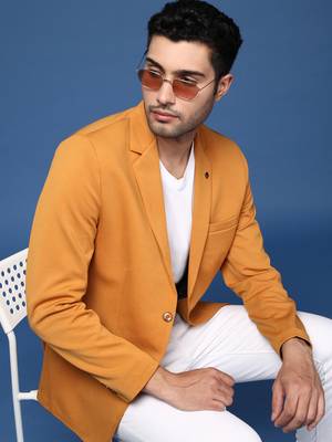 men's mustard slim fit single breasted blazer 1