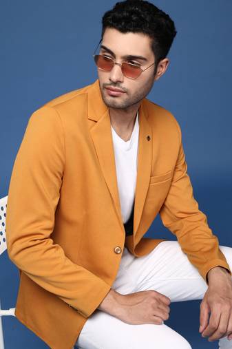 men's mustard slim fit single breasted blazer