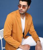 men's mustard slim fit single breasted blazer