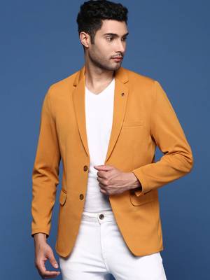 men's mustard slim fit single breasted blazer 2