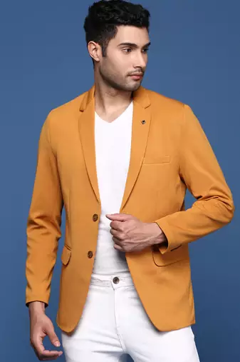 men's mustard slim fit single breasted blazer