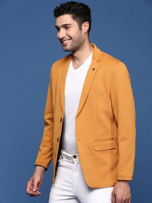 men's mustard slim fit single breasted blazer 3