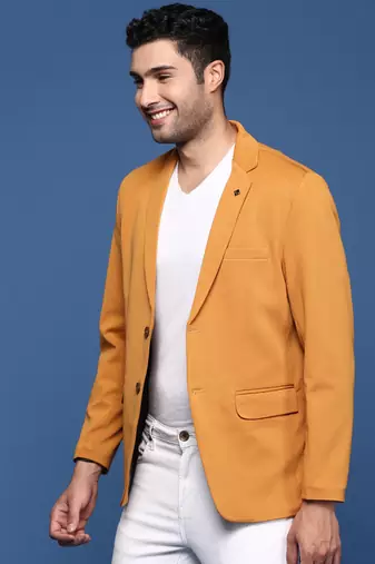 men's mustard slim fit single breasted blazer