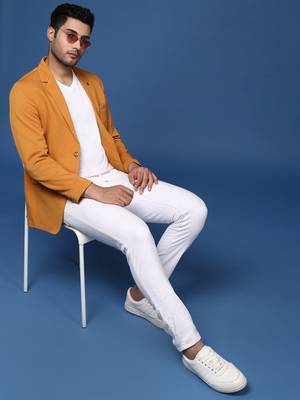 men's mustard slim fit single breasted blazer 5