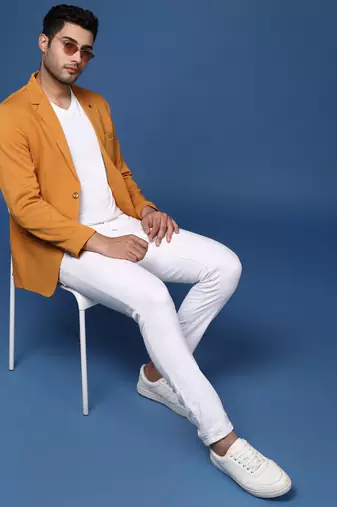 men's mustard slim fit single breasted blazer