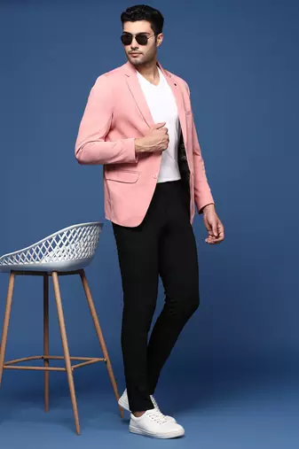 men's pink slim fit single breasted blazer
