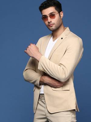 men's beige slim fit single breasted blazer 1